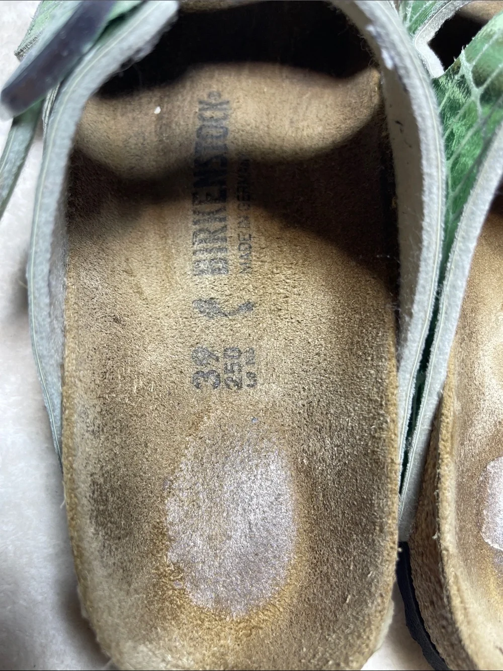 Birkenstock Arizona Green Croc-Embossed Double Strap Sandals Size 39